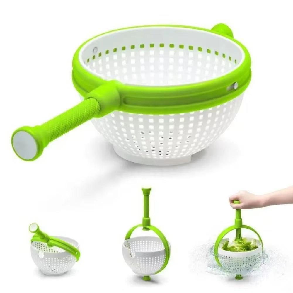 Rotating Drain Basket Folding Drainer Basket Fruit Vegetable Centrifuge Salad Spinner with Collapsible Handle Kitchen Supplies
